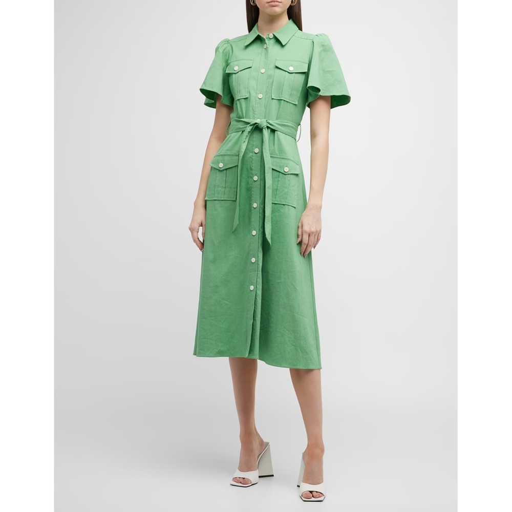 Derek Lam 10 Crosby Judy Midi Utility Shirtdress Mint Green Linen Blend Size 2